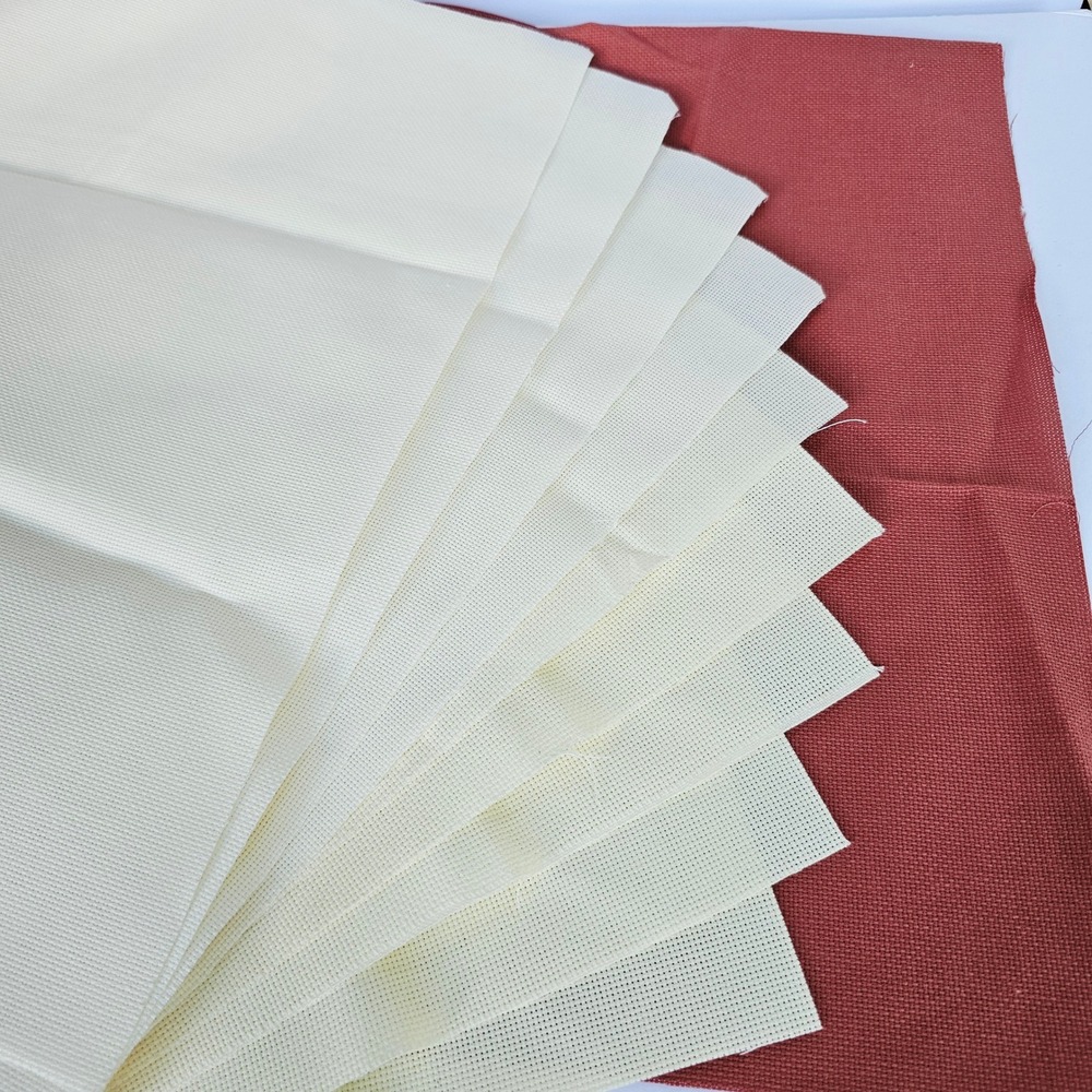 10pc Aida Cloth 18 Count Cream and Red Cross Stitch Embroidery Fabric Lot